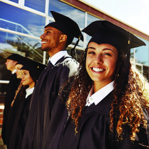 University students in graduation caps and attire