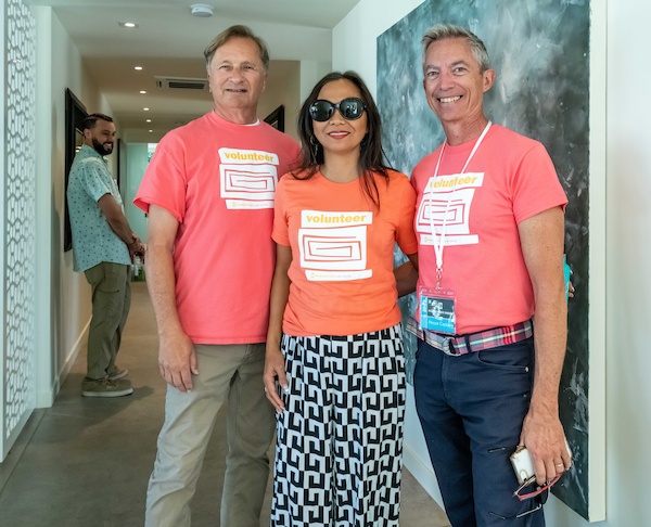 Modernism Week volunteers inside a Midcentury home in Palm Springs, California